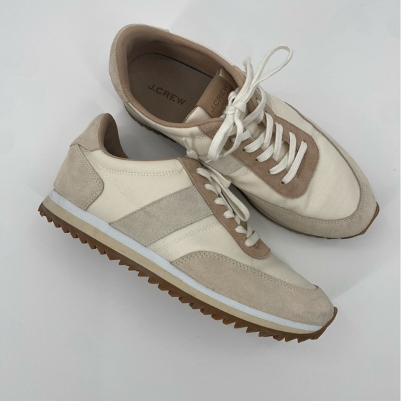 J.Crew Cream Tan suede color block trainer sneakers tennis shoes size 9 - Picture 1 of 7